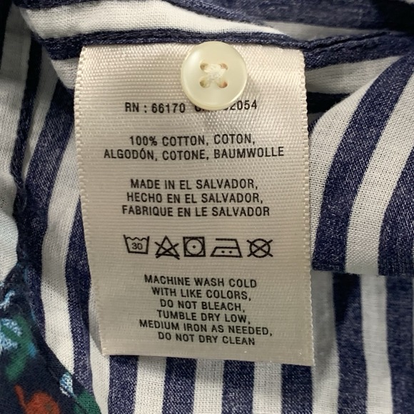 Holding Horses Anthropologie Navy White Striped Floral Button Up Tunic SZ Small - Picture 5 of 10